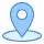Blue pin icon representing a location on a white background