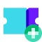A blue and green square featuring a plus sign, representing new booking integration.