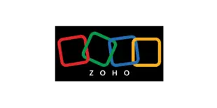 Zoho logo displayed prominently on a black background.